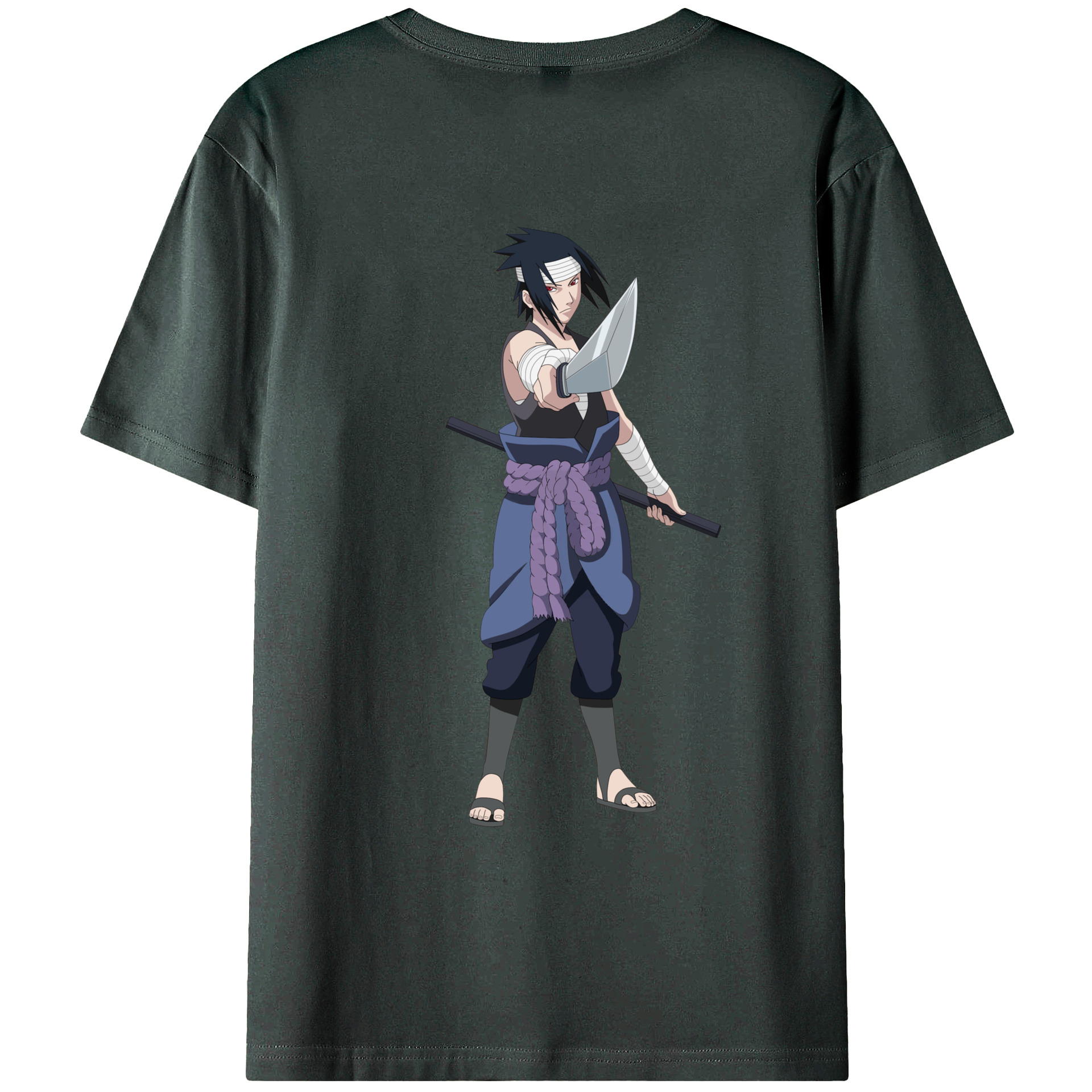 （画像用） NARUTO -ナルト- うちは サスケ Uchiha Sasuke 綿100％ メンズ半袖Tシャツ（バックプリント） 通気性